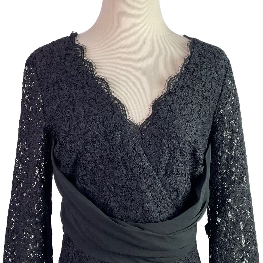 Adrianna Papell Black Lace Midi Dress Semi Formal 3/4 Long Sleeve Cocktail Size